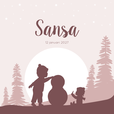 Geboortekaartje Meisje Winter Silhouet Sneeuwpop