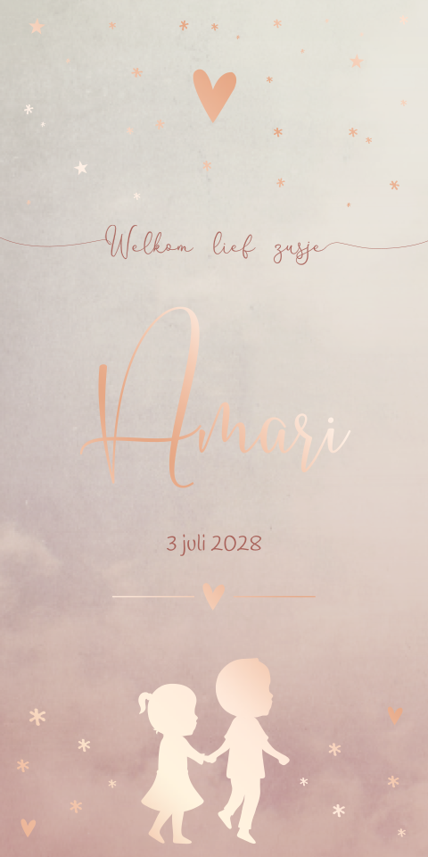 Geboortekaartje Roze Beige Roséfolie Silhouet