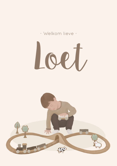 Geboortekaartje Jongen Hout Treinbaan