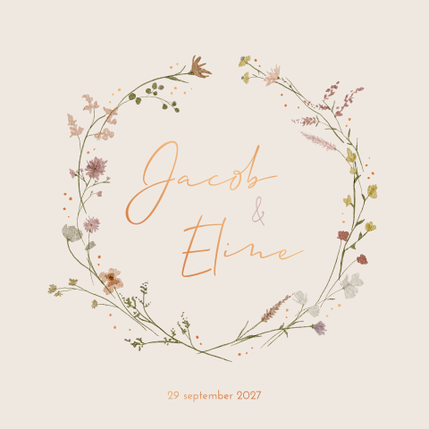 Trouwkaart Bloemenkrans Watercolor Koperfolie