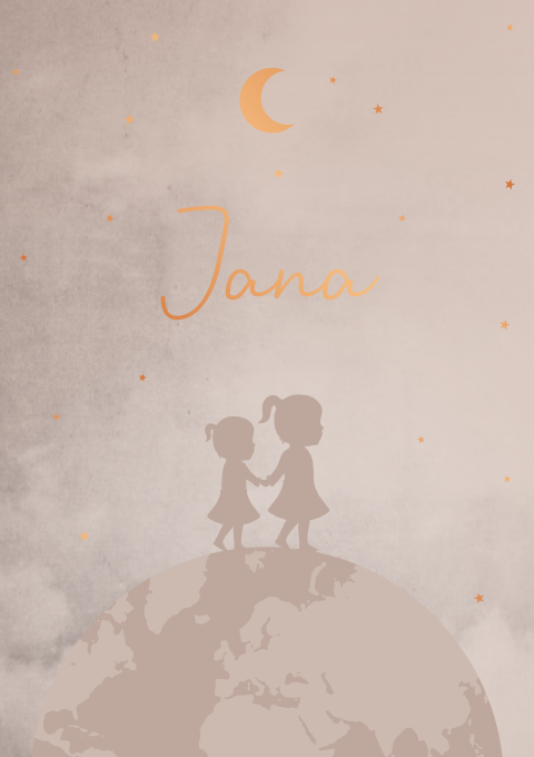 Geboortekaartje Meisje Wereldbol Zusje Roze