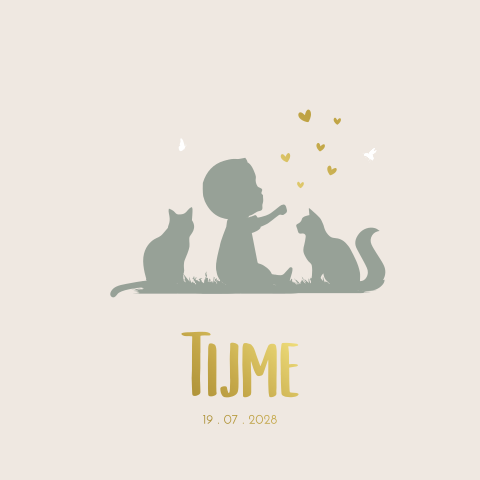 Geboortekaartje Poezen Kindje Baby Silhouet