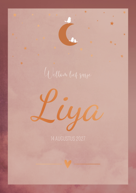 Geboortekaartje Roze Sterren Koperfolie Meisje