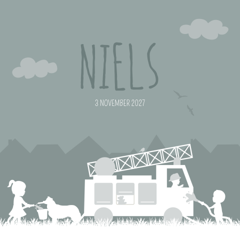 Geboortekaartje Jongen Brandweer Broer Zus