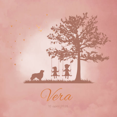 Geboortekaartje Schommel zusjes Silhouet Hond