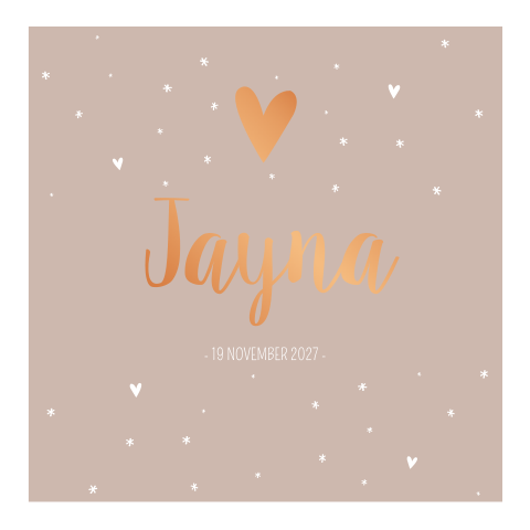 Geboortekaartje meisje oudroze koper hartjes