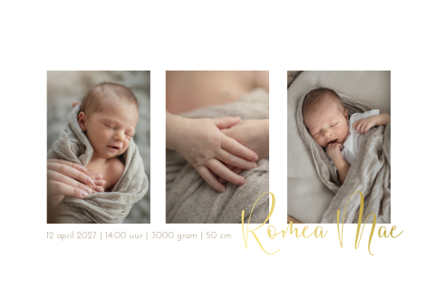 Geboortekaartje meisje babyfoto neutraal goudfolie