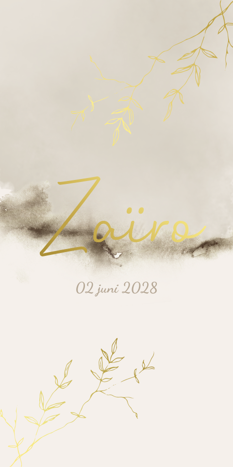 Geboortekaartje Beige Waterverf Takjes