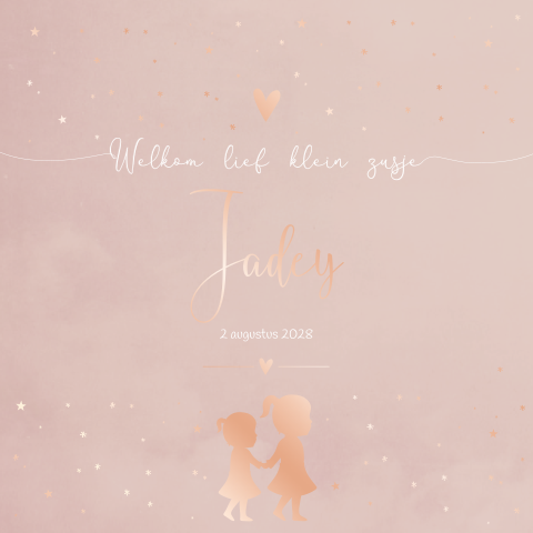 Geboortekaartje roze roséfolie silhouet