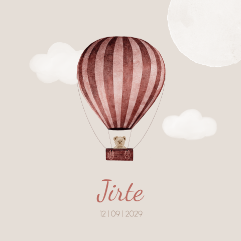Geboortekaart Meisje Luchtballon teddybeer Wolkjes