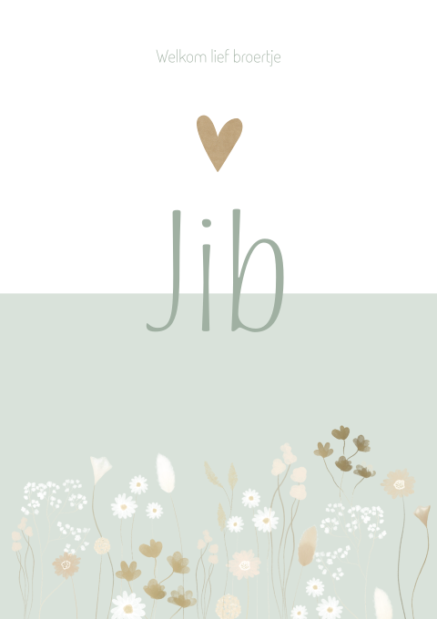Geboortekaartje jongen bloemen mint wit