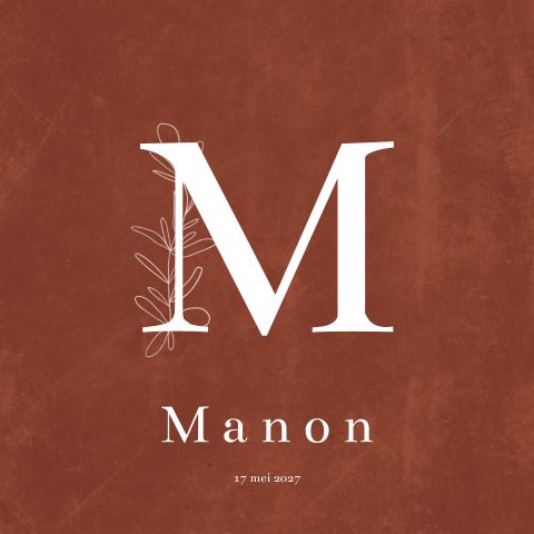 Geboortekaartje Meisje Typografisch Initiaal Blaadjes Bruin