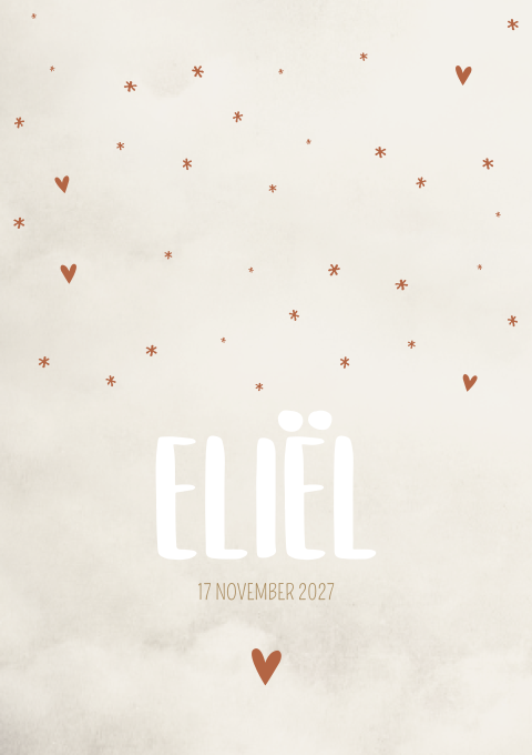 Geboortekaartje Jongen Bruin Hartjes Creme