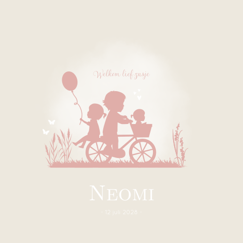 Geboortekaartje Broertje Zusje Silhouet Fiets