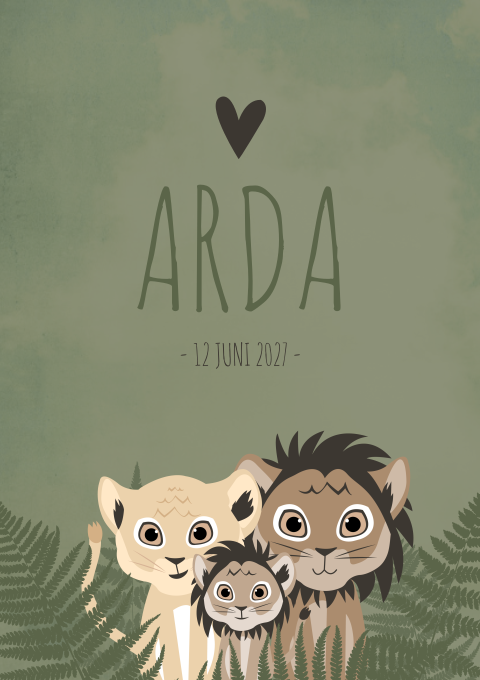 Geboortekaart Jongen Leeuwen Stoer Jungle