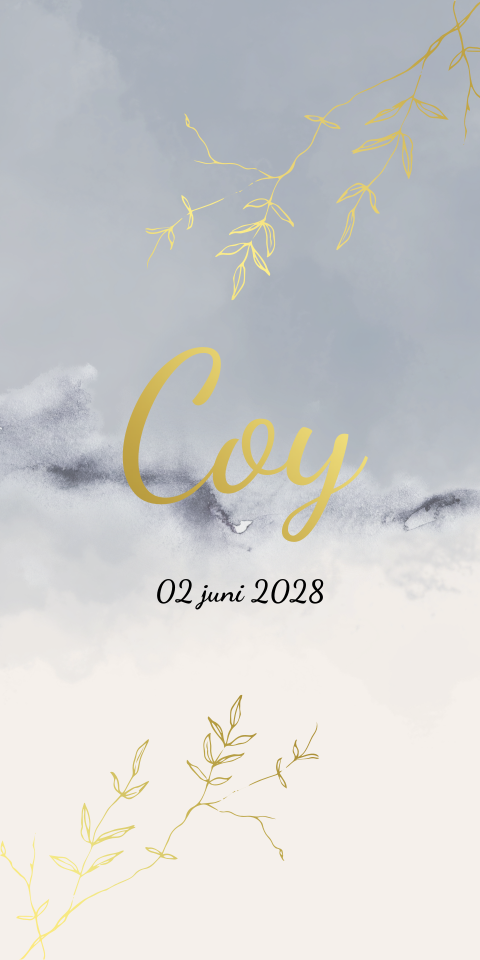 Geboortekaartje Blauw Waterverf Takjes Beige