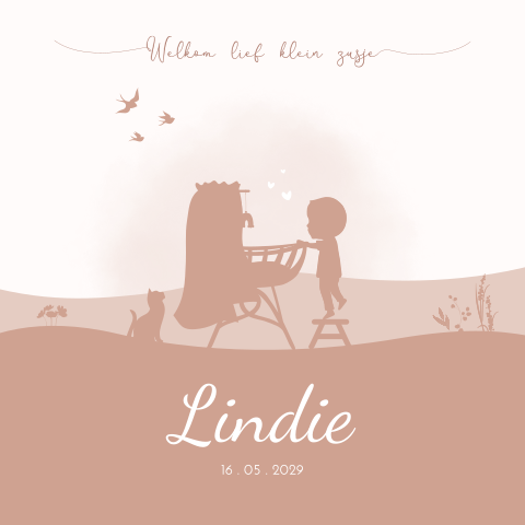 Geboortekaartje Kat Wiegje Silhouetjes