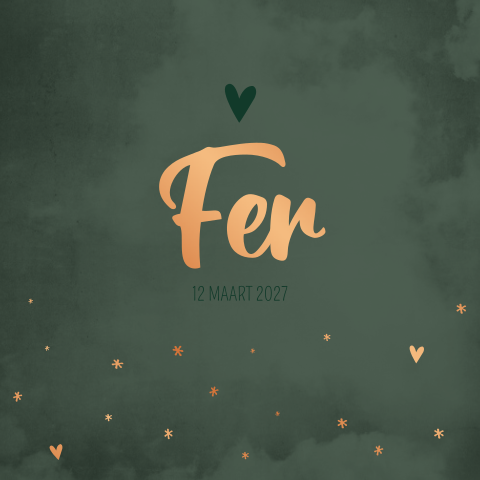 Geboortekaartje Donkergroen jongens hartjes sterretjes