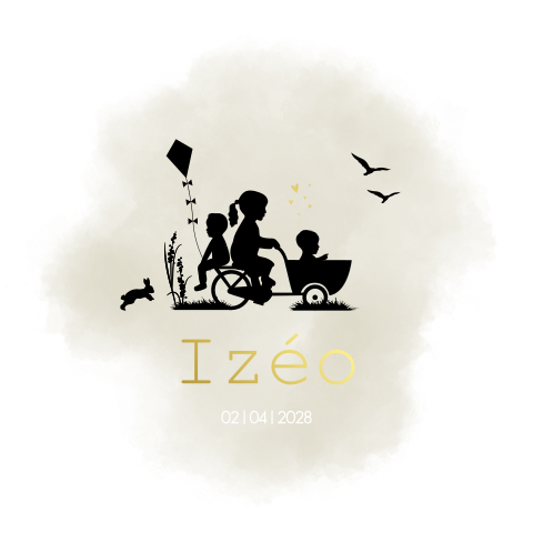 Geboortekaartje Silhouet Bakfiets Kindjes Vlieger