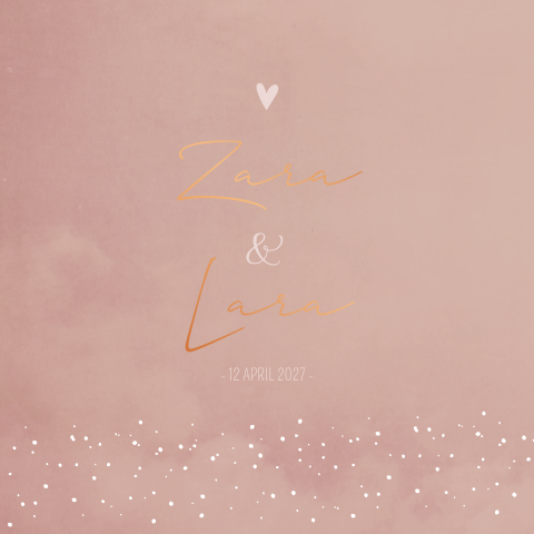 Geboorte kaartje tweeling roze stipjes foliedruk