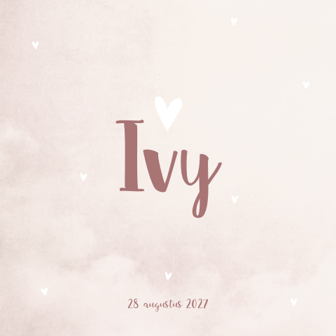 Geboortekaart meisje zacht roze lief hartjes