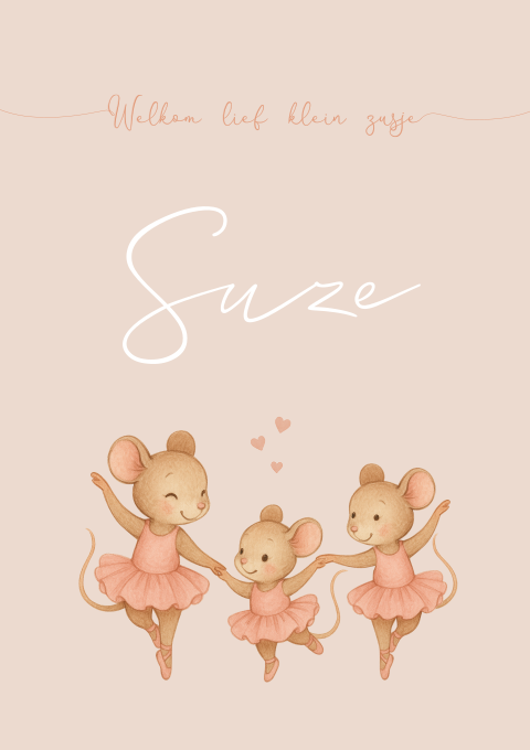 Geboortekaartje Ballet Muizen Zussen