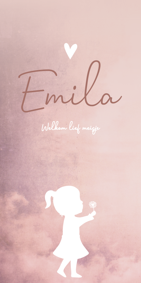 Geboortekaartje Meisje Roze Illustratie Silhouet