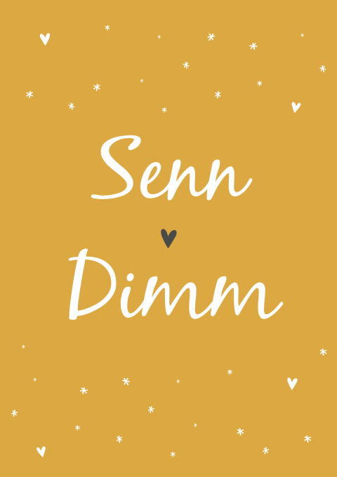 Geboortekaartje Tweeling Okergeel Hartjes Sterretjes