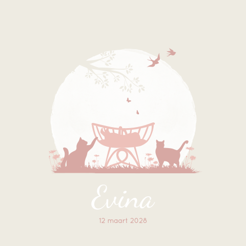Geboortekaartje Meisje Wiegje Poes Kat