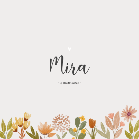 Geboortekaartje waterverf bloemen lief lente