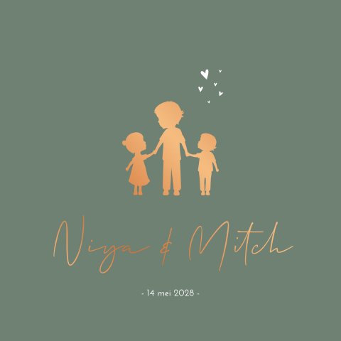 Geboortekaartje Tweeling Silhouetten Kindjes Koperfolie