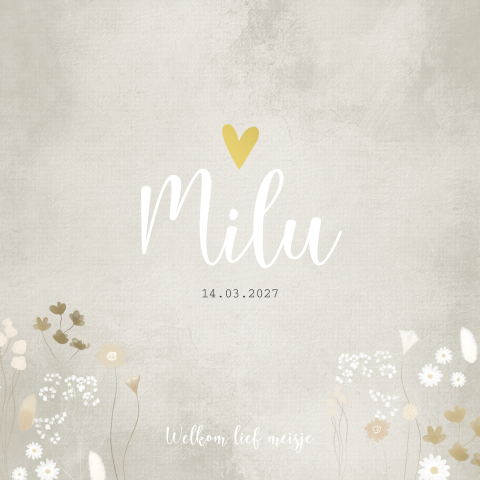 geboortekaartje meisje droogbloemen beige goud