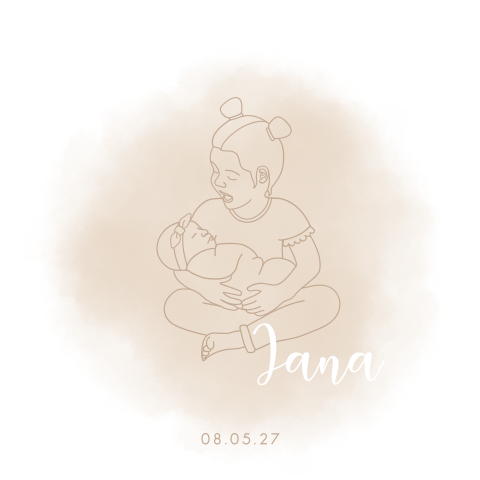 Geboortekaartje Meisje Lijntekening Zusje Beige