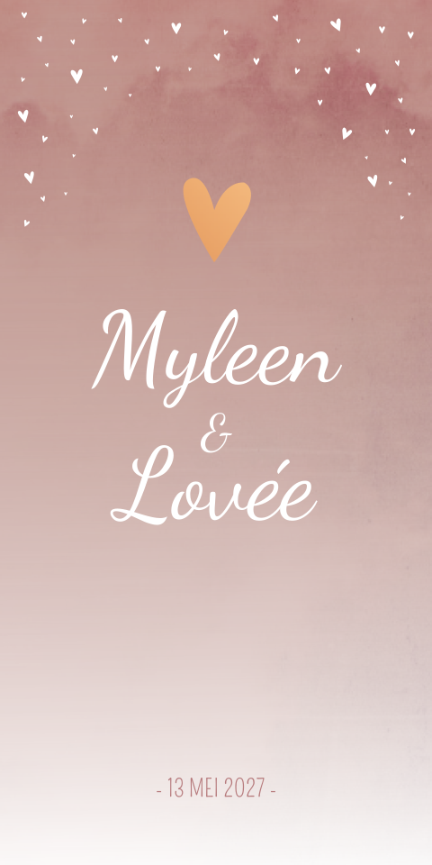 Geboortekaart Tweeling Roze Folie Hartjes