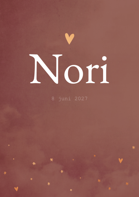 Geboortekaartje Meisje Roest Koper Hartjes