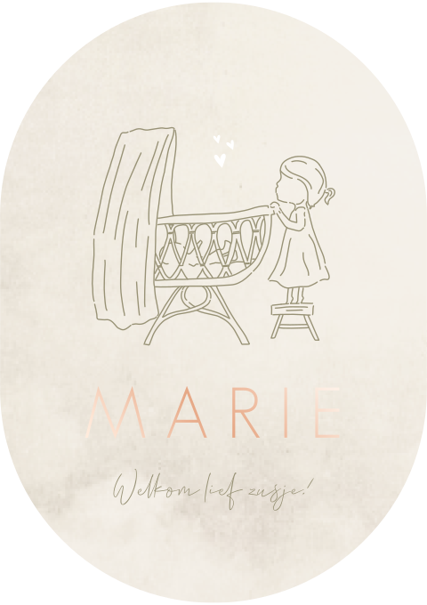 Geboortekaartje Wieg Zusje Lijntekening
