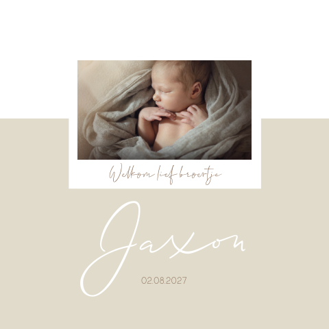 Geboortekaartje jongen beige babyfoto