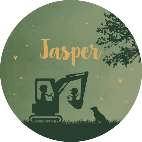 Raamsticker Rond Groen Graafmachine Silhouet