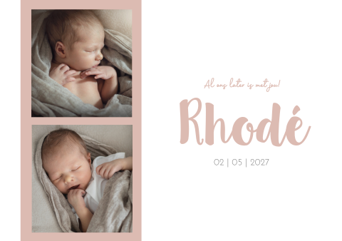 Geboortekaartje roze meisje babyfoto neutraal