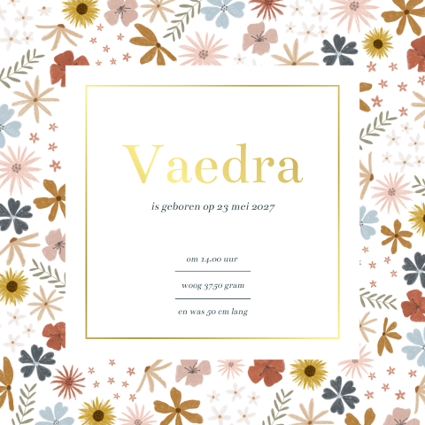Geboortekaartje Meisje Bloemen Klassiek Goudfolie