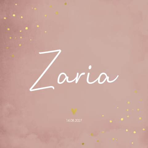 Geboortekaartje meisje oudroze stipjes goudfolie