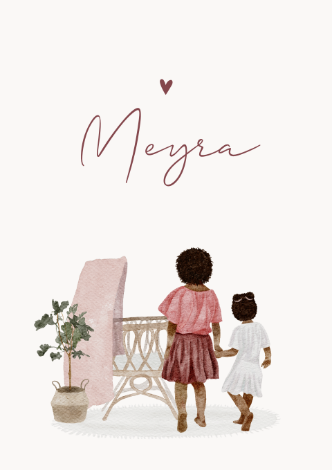 Geboortekaartje Meisje Zussen Getint Waterverf