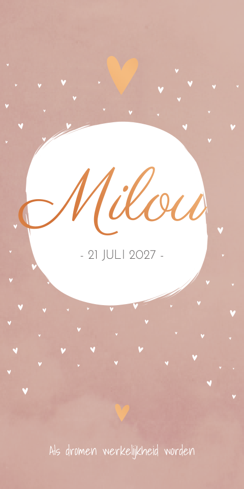 Geboortekaartje Lief Roze Meisje Hartjes