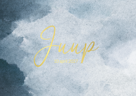 Geboortekaartje jongen blauw watercolor goudfolie