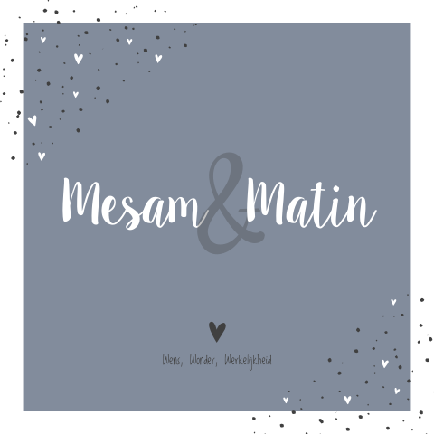 Geboortekaartje tweeling jongens blauw stippen hartjes