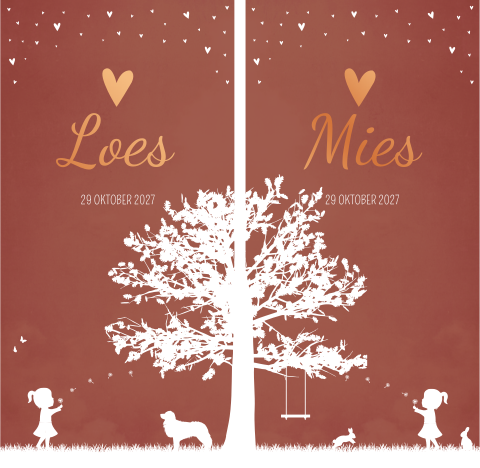 Geboortekaartje Tweeling Dubbel Silhouet