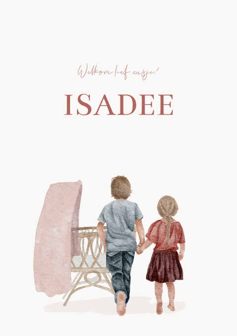 Geboortekaartje Meisje Broer Zus Waterverf