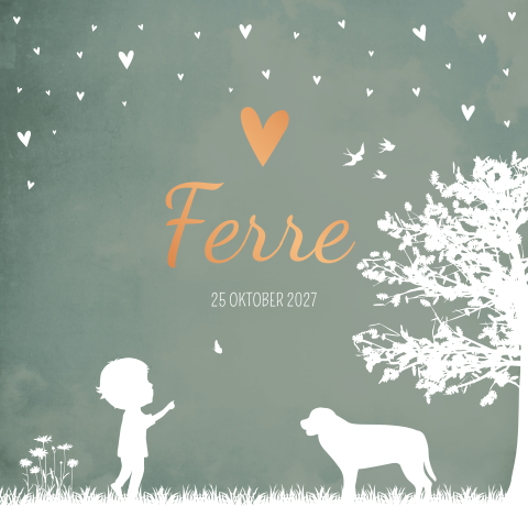 Geboortekaartje jongen huisdier boom groen