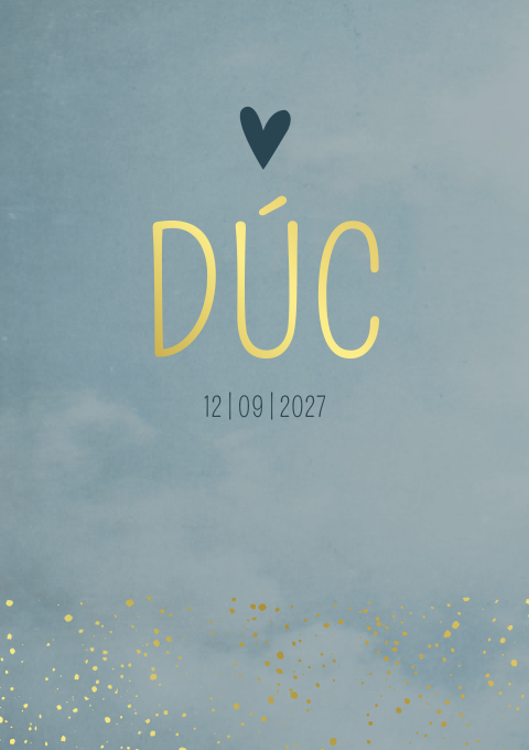 Geboortekaartje Jongen Blauw Stippen Goudfolie