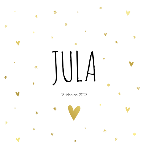 Geboortekaartje Meisje Wit Hartjes Goud